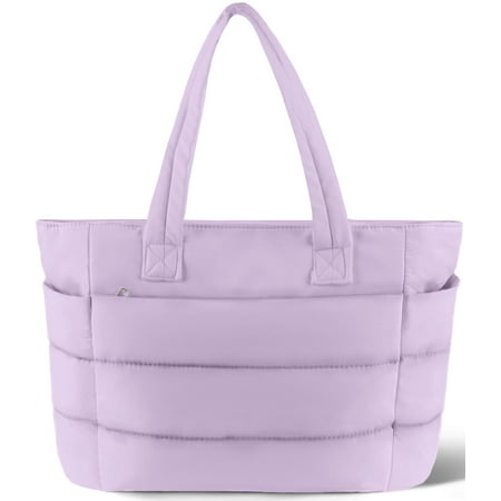 Gynky Tote Bag for Women, Lightweight Puffy Tote Handbag, Quilted Satchel Crossbody Bag for Women Work Travel, Purple