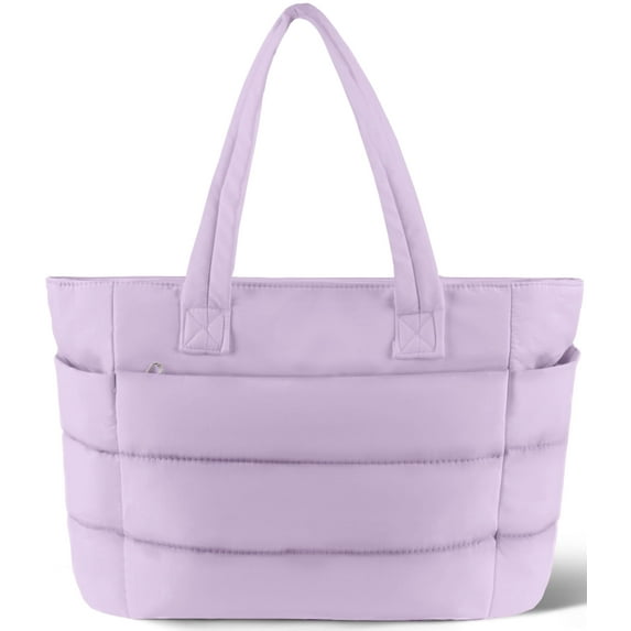 Gynky Tote Bag for Women, Lightweight Puffy Tote Handbag, Quilted Satchel Crossbody Bag for Women Work Travel, Purple