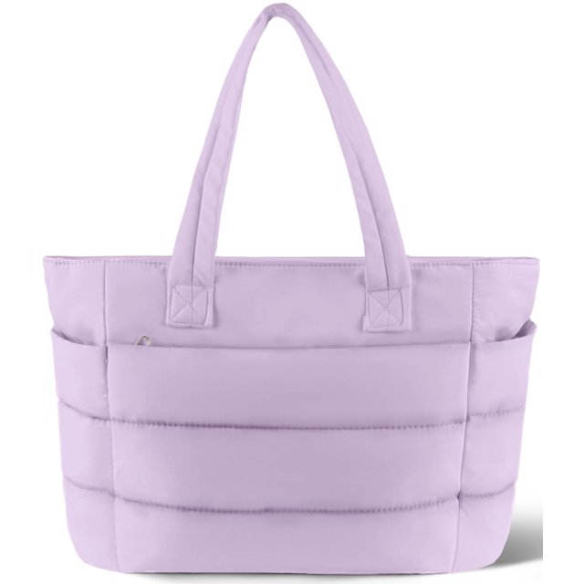 Gynky Tote Bag for Women, Lightweight Puffy Tote Handbag, Quilted Satchel Crossbody Bag for Women Work Travel, Purple