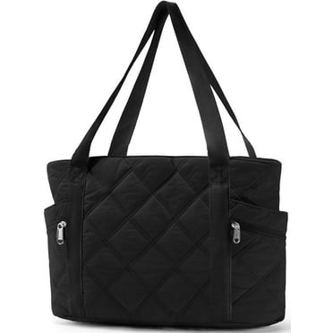 Gynky Tote Bag for Women Travel Bags Quilted Carry On Shoulder Bag for Travel Gym Weekend, Black