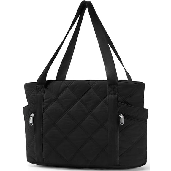 Gynky Tote Bag for Women Travel Bags Quilted Carry On Shoulder Bag for Travel Gym Weekend, Black