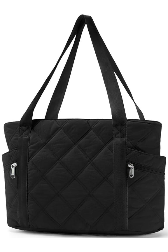 Tote Bag for Women Travel Bags Quilted Carry On Shoulder Bag for Travel Gym Weekend, Black