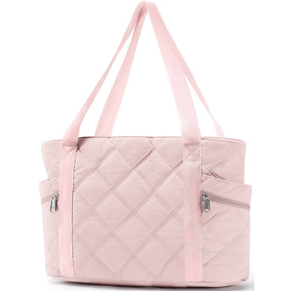 Gynky Tote Bag for Women Travel Bags Quilted Carry On Shoulder Bag for Travel Gym Weekend, Light Pink