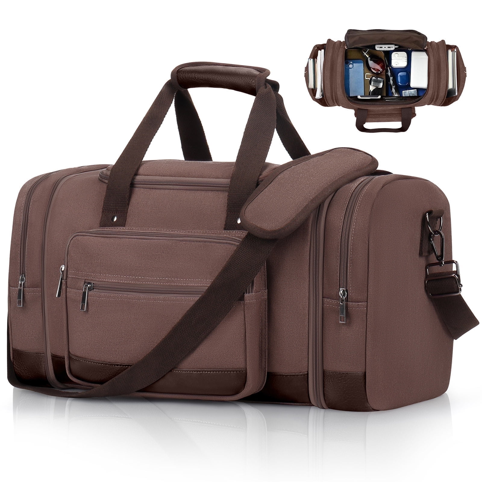Gynky Duffle Bag for Travel Bag 46L Large Expendable Duffle Bags for Men Weekender Bag with Trolly Sleeve for Business Trip Travel Camp Gym, Coffee
