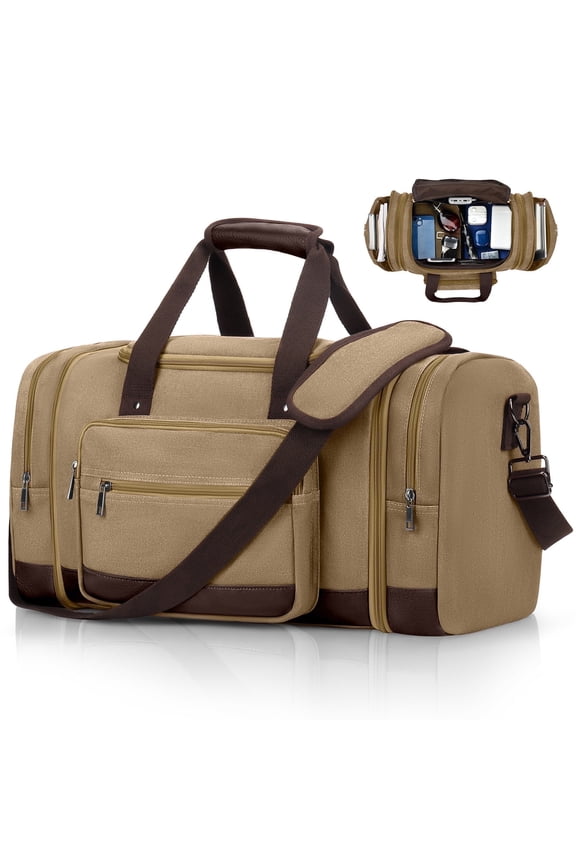 Duffle Bag for Travel Bag 46L Large Expendable Duffle Bags for Men Weekender Bag with Trolly Sleeve for Business Trip Travel Camp Gym, Khaki