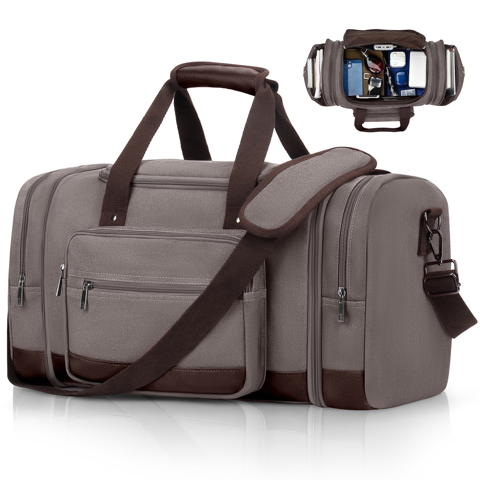 Gynky Duffle Bag for Travel Travel Bag 46L Large Expendable Duffle Bags for Men Weekender Bag with Trolly Sleeve for Business Trip Travel Camp Gym, Grey