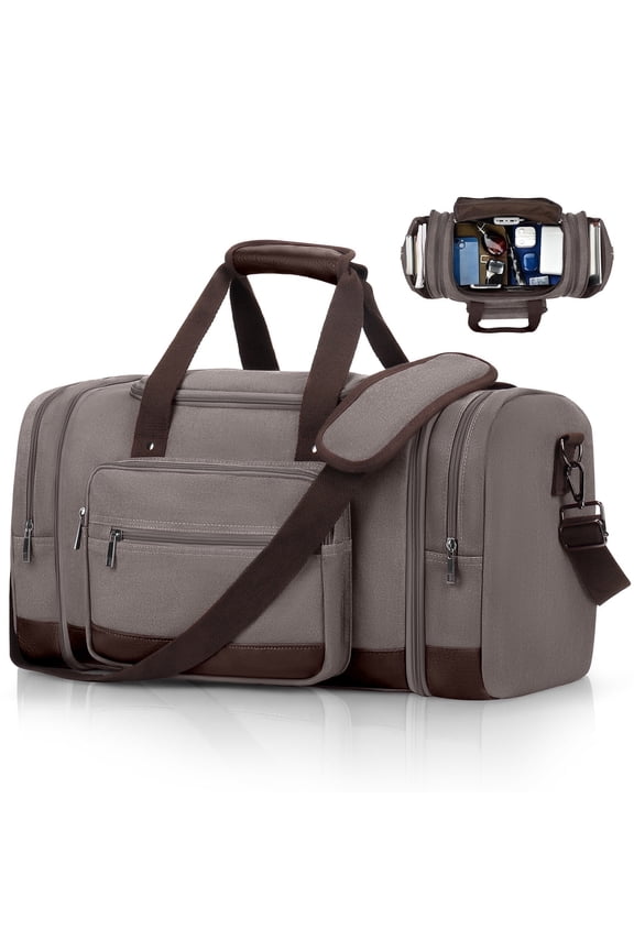 Duffle Bag for Travel Travel Bag 46L Large Expendable Duffle Bags for Men Weekender Bag with Trolly Sleeve for Business Trip Travel Camp Gym, Grey