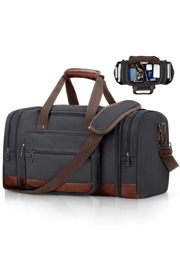 Duffle Bag for Travel Bag 46L Large Expendable Duffle Bags for Men Weekender Bag with Trolly Sleeve for Business Trip Travel Camp Gym, Black