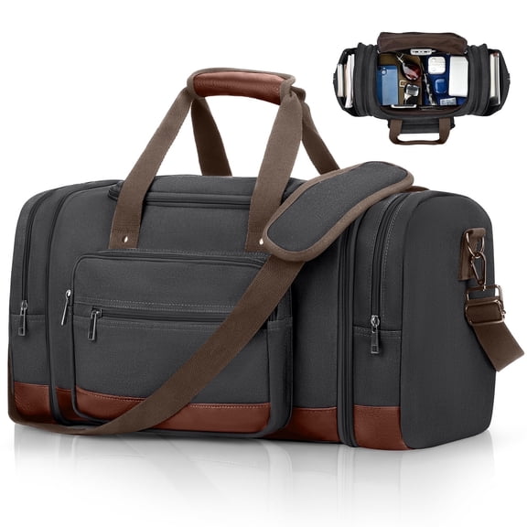 Gynky Duffle Bag for Travel Bag 46L Large Expendable Duffle Bags for Men Weekender Bag with Trolly Sleeve for Business Trip Travel Camp Gym, Black