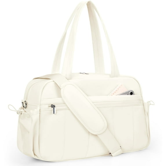 Gynky Gym Bag Travel Duffle Bag for Women, Carry on Overnight Bag with Wet Pocket, Lightweight Water Resistant Weekender Duffel Bag, Hospital Bags for Labor Delivery, Beige