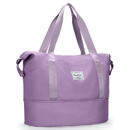 Gynky Travel Duffel Bag for Women Men Waterproof Carry On Expandable Duffle Tote Shoulder Weekender Overnight Bags w/ 3 Front Pocket/Wet Dry Pocket/Trolley Sleeve, Sport Dance Gym Bag Luggage, Purple