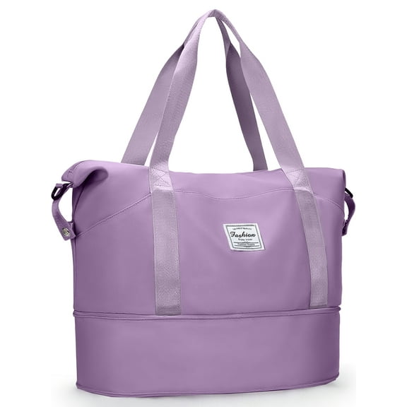 Gynky Travel Duffel Bag for Women Men Waterproof Carry On Expandable Duffle Tote Shoulder Weekender Overnight Bags w/ 3 Front Pocket/Wet Dry Pocket/Trolley Sleeve, Sport Dance Gym Bag Luggage, Purple