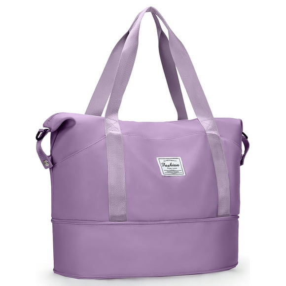 Gynky Travel Duffel Bag for Women Men Waterproof Carry On Expandable Duffle Tote Shoulder Weekender Overnight Bags w/ 3 Front Pocket/Wet Dry Pocket/Trolley Sleeve, Sport Dance Gym Bag Luggage, Purple