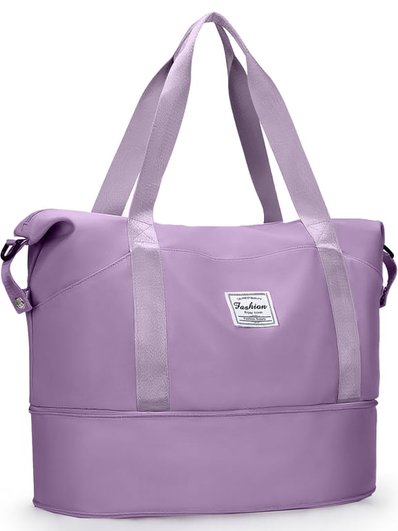 Travel Duffel Bag for Women Men Waterproof Carry On Expandable Duffle Tote Shoulder Weekender Overnight Bags w/ 3 Front Pocket/Wet Dry Pocket/Trolley Sleeve, Sport Dance Gym Bag Luggage, Purple