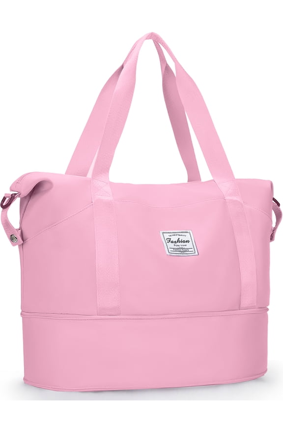 Travel Duffel Bag for Women Men Waterproof Carry On Expandable Duffle Tote Shoulder Weekender Overnight Bags w/ 3 Front Pocket/Wet Dry Pocket/Trolley Sleeve, Sport Dance Gym Luggage, Pink
