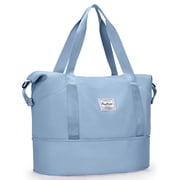 Travel Duffel Bag for Women Men Waterproof Carry On Expandable Duffle Tote Shoulder Weekender Overnight Bags w/ 3 Front Pocket/Wet Dry Pocket/Trolley Sleeve, Sp