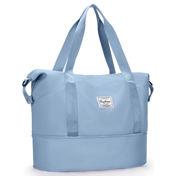 Gynky Travel Duffel Bag for Women Men Waterproof Carry On Expandable Duffle Tote Shoulder Weekender Overnight Bags w/ 3 Front Pocket/Wet Dry Pocket/Trolley Sleeve, Sport Dance Gym Luggage, Sky Blue