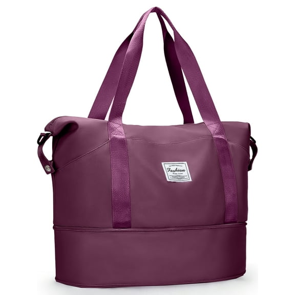 Gynky Travel Duffel Bag for Women Men Waterproof Carry On Expandable Duffle Tote Shoulder Weekender Overnight Bags w/ 3 Front Pocket/Wet Dry Pocket/Trolley Sleeve, Sport Dance Gym Luggage, Fuchsia