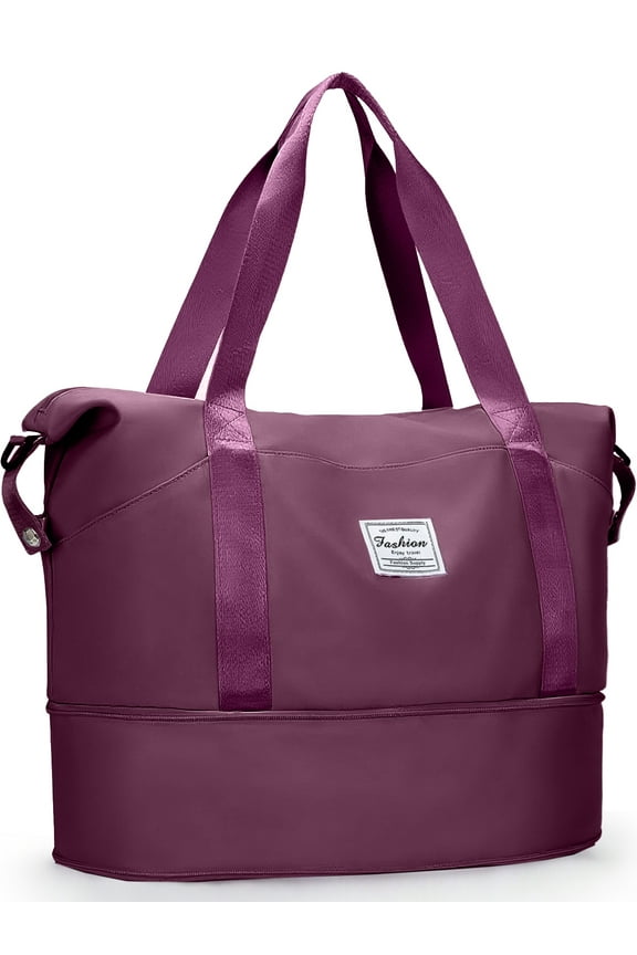 Travel Duffel Bag for Women Men Waterproof Carry On Expandable Duffle Tote Shoulder Weekender Overnight Bags w/ 3 Front Pocket/Wet Dry Pocket/Trolley Sleeve, Sport Dance Gym Luggage, Fuchsia