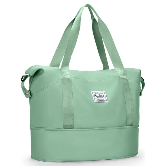 Gynky Travel Duffel Bag for Women Men Waterproof Carry On Expandable Duffle Tote Shoulder Weekender Overnight Bags w/ 3 Front Pocket/Wet Dry Pocket/Trolley Sleeve, Sport Dance Gym Bag Luggage, Green