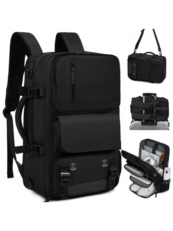 Large Travel Backpack for Women Duffle Bag With Shoes & Laptop Compartment Men Laptop Bag Airline Approved Carry On Backpacks Waterproof Gym Bags Hiking Casual Daypack, Black