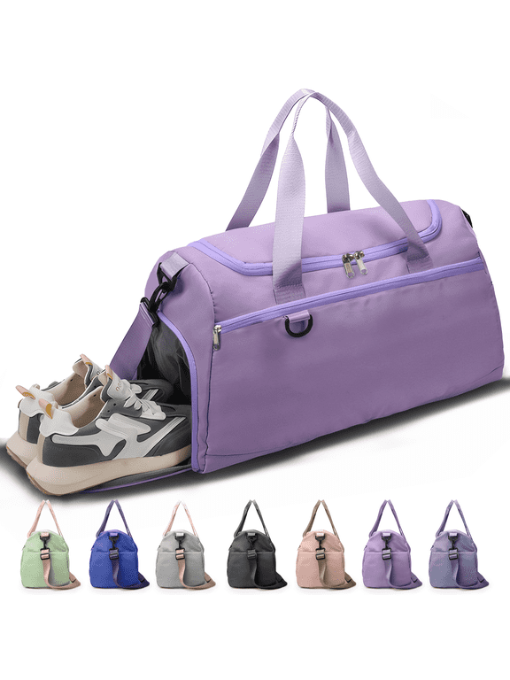 Travel Duffle Bag Gym Bags with Shoe Compartment Wet Pocket Waterproof for Weekender Overnight  Gym Sports Traveling Swimming Yoga Workout,  Violet