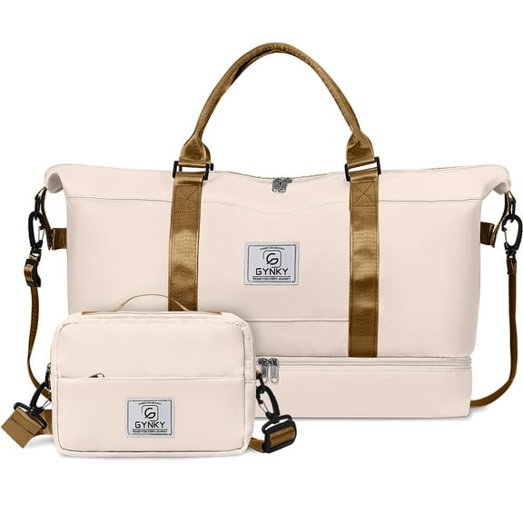 Gynky Travel Duffle Bag Set 2 Pack Weekender Bags for Women with Shoe Compartment Carry On Overnight Gym Duffel Bags with Wet Pocket Hospital Bags for Labor and Delivery