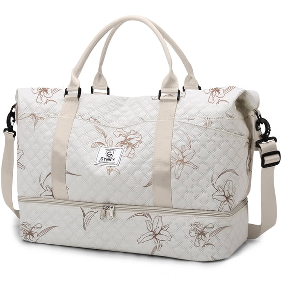Gynky Travel Duffle Bag for Women Floral Weekender Bags with Shoe Compartment Carry on Overnight Bag Gym Tote Duffel Bag with Wet Pocket Hospital Bags for Travel Essentials