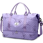 Travel Duffle Bag for Women Floral Weekender Bags with Shoe Compartment Carry on Overnight Bag Gym Tote Duffel Bag with Wet Pocket Hospital Bags for Travel Esse
