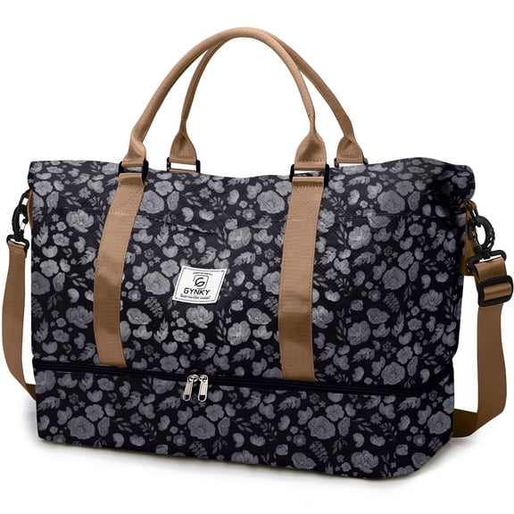 Gynky Travel Duffle Bag for Women Floral Weekender Bags with Shoe Compartment Carry on Overnight Bag Gym Tote Duffel Bag with Wet Pocket Hospital Bags for Travel Essentials