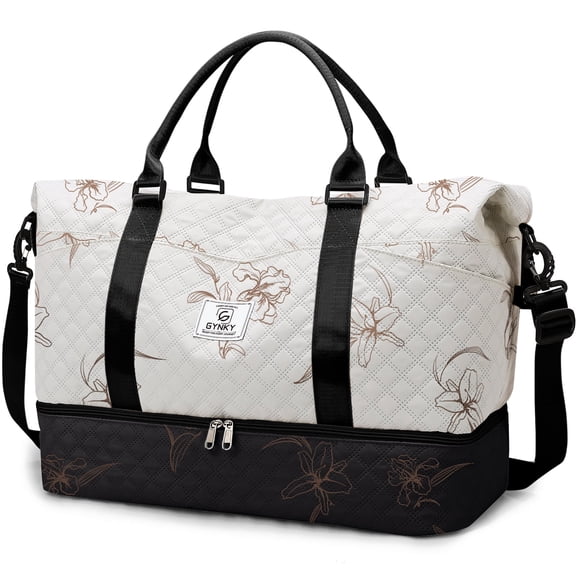 Gynky Travel Duffle Bag for Women Floral Weekender Bags with Shoe Compartment Carry on Overnight Bag Gym Tote Duffel Bag with Wet Pocket Hospital Bags for Travel Essentials