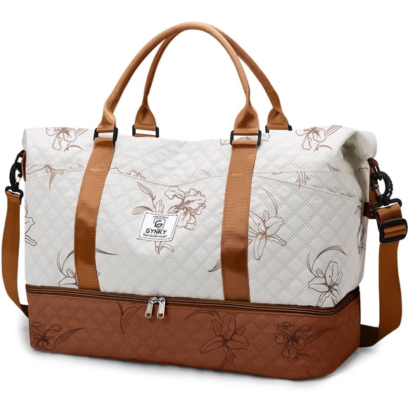 Gynky Travel Duffle Bag for Women Floral Weekender Bags with Shoe Compartment Carry on Overnight Bag Gym Tote Duffel Bag with Wet Pocket Hospital Bags for Travel Essentials