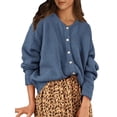 thumbnail image 1 of Gynyvoja Long Sleeve Crewneck Button Down Womens Sweaters Spring Open Front Chunky Cardigan for Women Blue L, 1 of 9