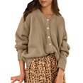 thumbnail image 1 of Gynyvoja Long Sleeve Crewneck Button Down Womens Sweaters Spring Open Front Chunky Cardigan for Women Khaki XL, 1 of 9