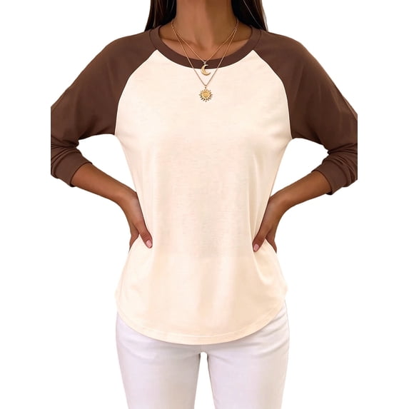 Gynyvoja Long Sleeve Shirts for Women Color Block Raglan Tops Casual Crewneck Basic Tees Fall Fashion Color XXL