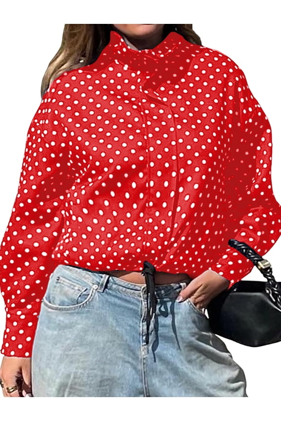 Women Polka Dot Jacket Stand Collar Cropped Jackets Zip Up Coat Casual Spring Jacket with Pockets Red Polka Dot Coat M