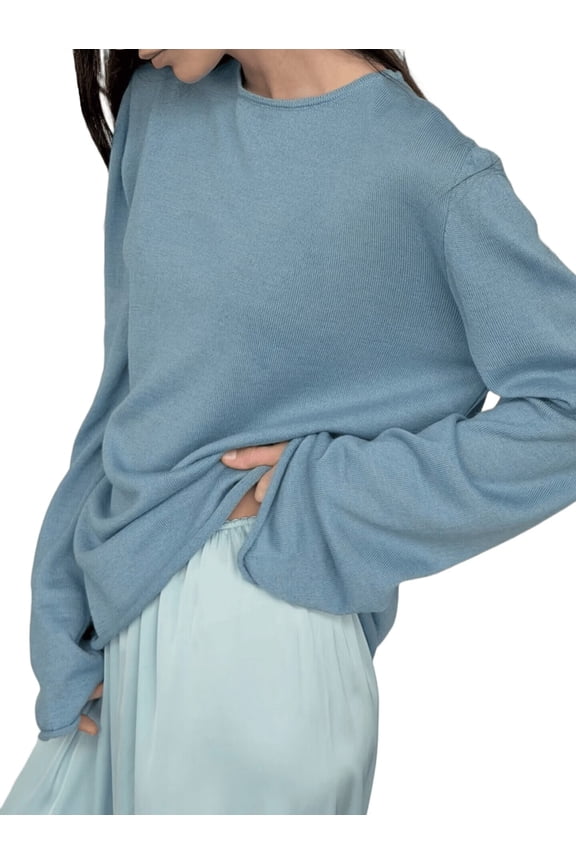 Women'S Beach Cover Up Sheer Mesh Long Sleeve Tops See Through Sweater Crochet Tops Light Blue One size
