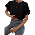 thumbnail image 1 of Gynyvoja Women'S Ruffled Short Sleeve Round Neck Knitted Top Pullovers Sweater Black XL, 1 of 8