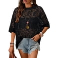 thumbnail image 1 of Gynyvoja Women'S See Through Sheer Lace Summer Tops Crew Neck Short Sleeve T-Shirts Black S, 1 of 9