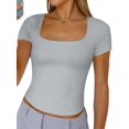thumbnail image 1 of Gynyvoja Women'S Short Sleeve Tshirts Square Neck Cute Crop Tops Spring Summer Basic Tees Workout Going Out Light Flower Gray L, 1 of 9
