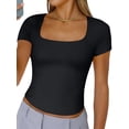 thumbnail image 1 of Gynyvoja Women'S Short Sleeve Tshirts Square Neck Cute Crop Tops Spring Summer Basic Tees Workout Going Out, 1 of 9