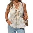 thumbnail image 1 of Gynyvoja Women'S V Neck Tank Top Floral Embroidery Ruffle Cap Sleeve Tie Front Tops Cream White L, 1 of 9