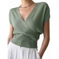 thumbnail image 1 of Gynyvoja Women'S V-Neck Wrap Front Ribbed Knit Short Sleeve Fitted Cropped Sweater Tos Gray-Green S, 1 of 7