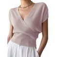 thumbnail image 1 of Gynyvoja Women'S V-Neck Wrap Front Ribbed Knit Short Sleeve Fitted Cropped Sweater Tos Pale S, 1 of 7