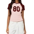 thumbnail image 1 of Gynyvoja Women Short Sleeve Jersey Crop Tops Y2k Graphic Tees Summer Teen Girls Crewneck Slim Fit T-Shirts Wine Red L, 1 of 9