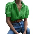 thumbnail image 1 of Gynyvoja Womens Summer Tops Cute Boho Blouses Beach Vacation Spring Outfits Eyelet Embroidered Clothes Green XL, 1 of 7