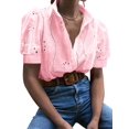 thumbnail image 1 of Gynyvoja Womens Summer Tops Cute Boho Blouses Beach Vacation Spring Outfits Eyelet Embroidered Clothes Pink L, 1 of 7