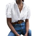 thumbnail image 1 of Gynyvoja Womens Summer Tops Cute Boho Blouses Beach Vacation Spring Outfits Eyelet Embroidered Clothes White L, 1 of 7