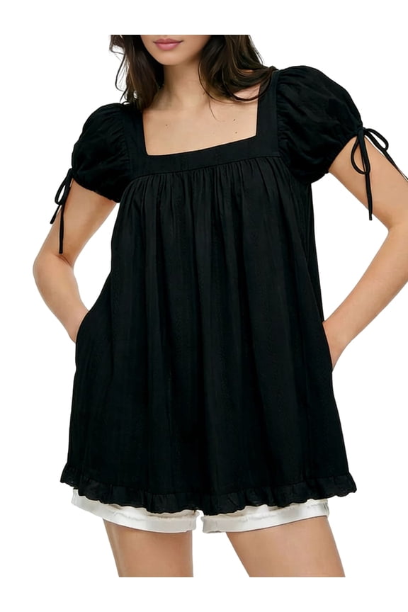 Womens Tie Back Tops Round Neck Ruffle Short Sleeve Shirts Cute Tee Summer Trendy Tunic