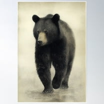 Gyotaku Japanese Black Bear Poster Wall Art, Modern Wall Decor For Living Room Bedroom, 8x12 UNFRAMED